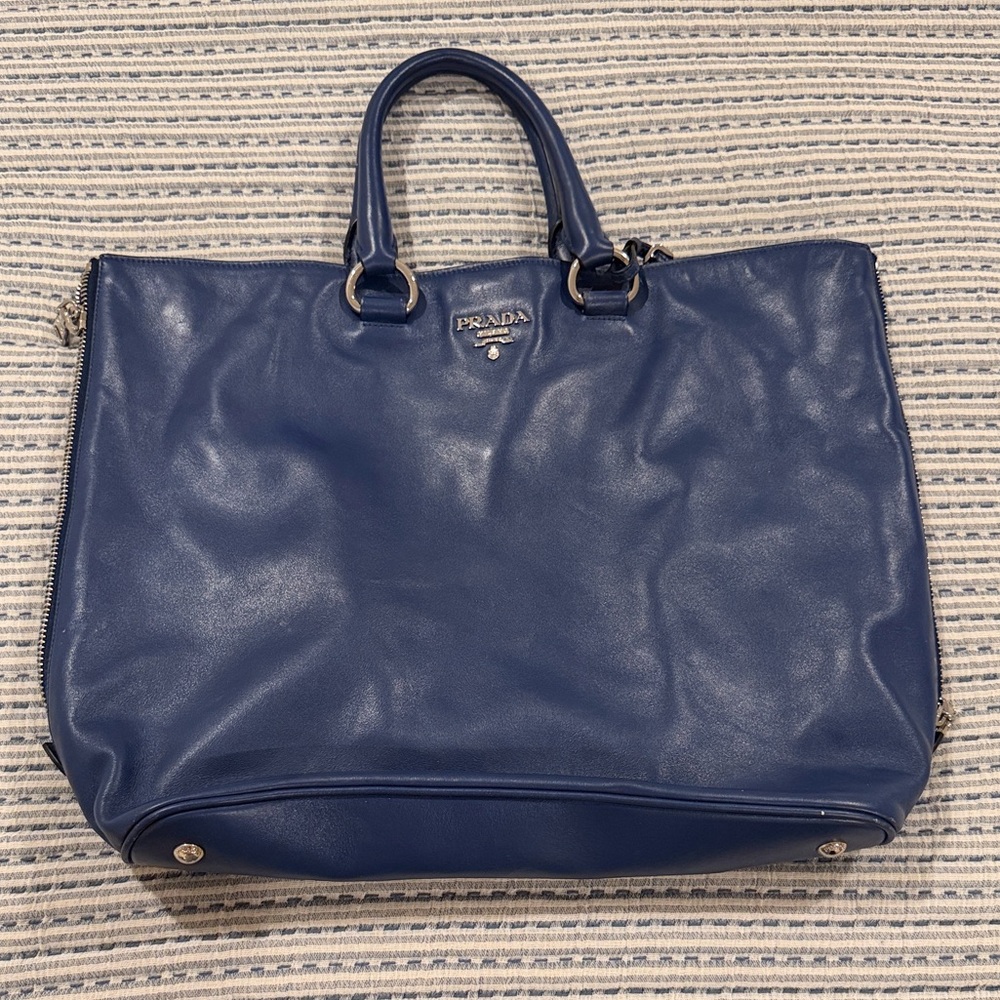 Prada Blue Leather Tote Bag